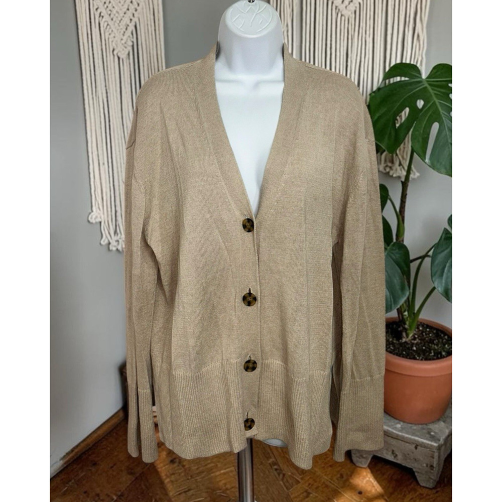 Gap 24/7 Split Hem Linen Blend Oversized Cardigan Sweater Sz Small Tall Beige
